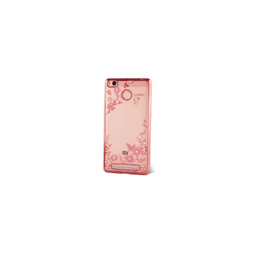 Epik Прозрачный чехол со стразами для Xiaomi Redmi 3 Pro / Redmi 3s с глянцевым бампером (Розовый золотой/Розовые цветы)