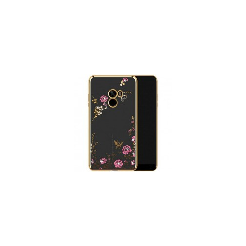 Epik Прозрачный чехол со стразами для Xiaomi Mi Mix с глянцевым бампером (Золотой / Розовые цветы)