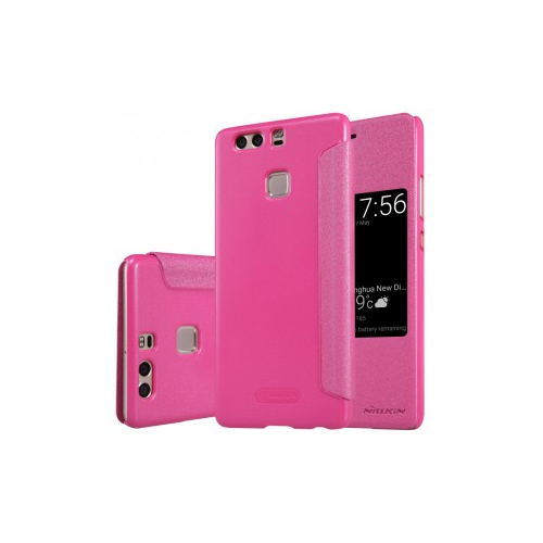 Nillkin Sparkle | Чехол-книжка с функцией Sleep Mode для Huawei P9 Plus (Розовый с окошком)