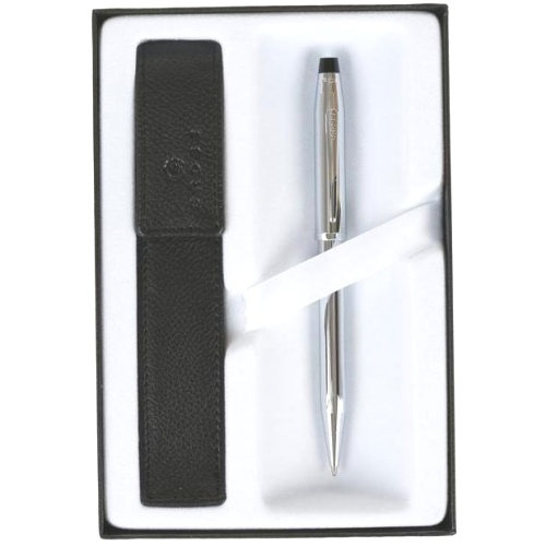 Cross 3502WG/471 Подарочный набор: шариковая ручка Century II, Lustrous Chrome СТ + чехол Black