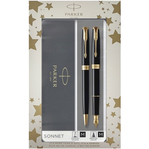 Parker 2093371-STAR Набор 2022: шариковая + перьевая ручки Sonnet Core FK530, Lacquer Deep Black GT