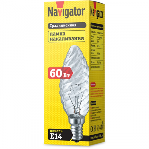 Лампа накаливания Е14 Navigator 94 333 NI-TC-60-230-E14-CL, цена за 1 шт