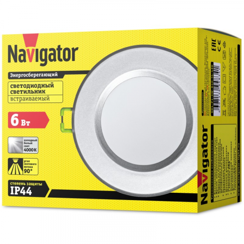 Встраиваемый светодиодный светильник Navigator 94 834 NDL-P1-6W-840-SL-LED (R63 60 Вт)(d100), цена за 1 шт