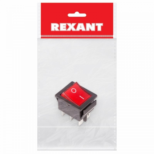 Выключатель клавишный 250V 15А (6с) ON-ON красный с подсветкой (RWB-506, SC-767) REXANT Индивидуальная упаковка 1 шт, цена за 1 шт