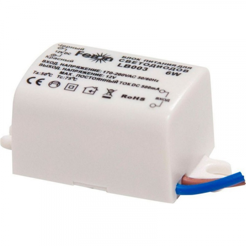 Трансформатор электронный для светодиодной ленты 6W 12V (драйвер), LB003 FERON, цена за 1 шт