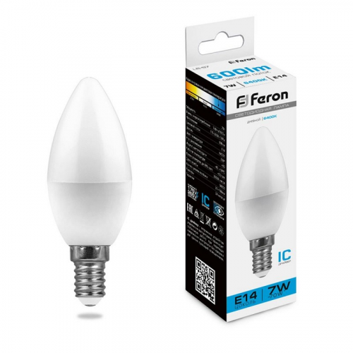 Лампа светодиодная, (7W) 230V E14 6400K C37, LB-97, цена за 1 шт