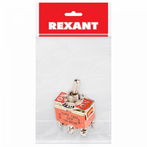 Тумблер 250V 15А (6c) ON-OFF-ON двухполюсный (KN-203) REXANT Индивидуальная упаковка 1 шт, цена за 1 шт