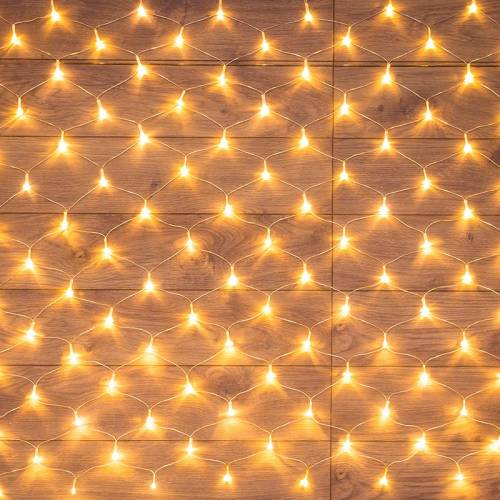 Гирлянда Сеть 1,5х1,5м, прозрачный ПВХ, 150 LED ТЕПЛЫЙ БЕЛЫЙ, цена за 1 шт