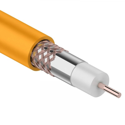 Кабель коаксиальный RG-6U нг(А)-HF, Cu/Al/Cu, 64%, 75Ом, 100м, INDOOR, оранжевый REXANT, цена за 1 бухта