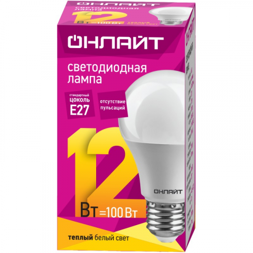 Светодиодная лампа груша ОНЛАЙТ 71 682 OLL-A60-12-230-2.7K-E27, цена за 1 шт