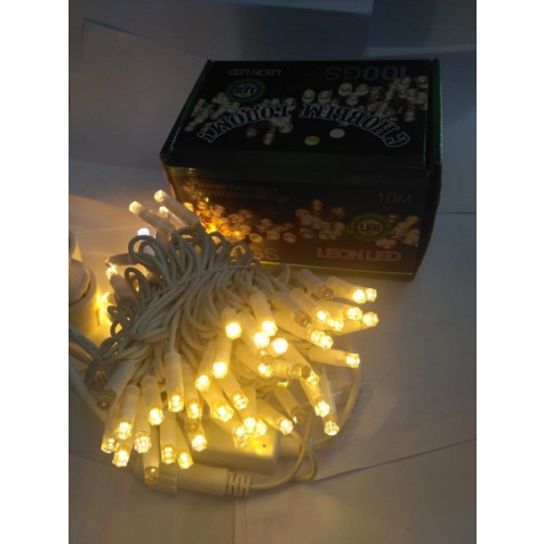 Светодиодная гирлянда XL-100L LED 10м IP 65 Теплая (Белый провод), цена за 1 шт