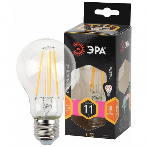 F-LED A60-11W-827-E27 Лампочка светодиодная ЭРА F-LED A60-11W-827-E27 Е27 / Е27 11Вт филамент груша теплый белый свет, цена за 1 шт