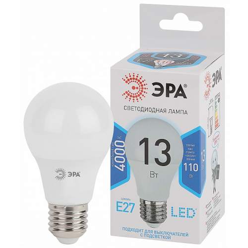 LED A60-13W-840-E27 Лампочка светодиодная ЭРА STD LED A60-13W-840-E27 E27 / Е27 13 Вт груша нейтральный белый свет, цена за 1 шт