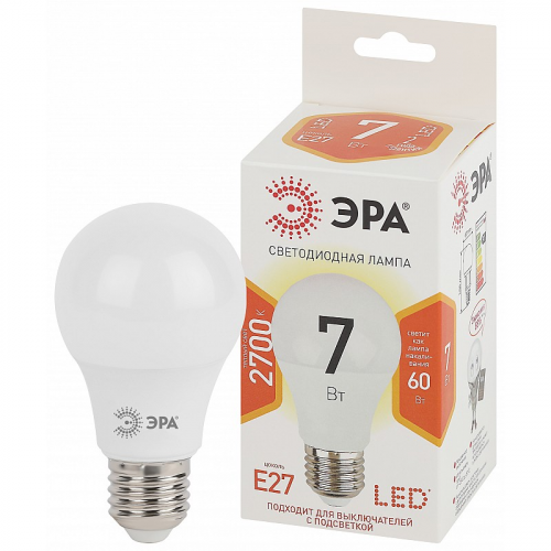 LED A60-7W-827-E27 Лампочка светодиодная ЭРА STD LED A60-7W-827-E27 E27 / Е27 7Вт груша теплый белый свет, цена за 1 шт