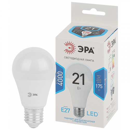 LED A65-21W-840-E27 Лампочка светодиодная ЭРА STD LED A65-21W-840-E27 E27 / Е27 21Вт груша нейтральный белый свет, цена за 1 шт