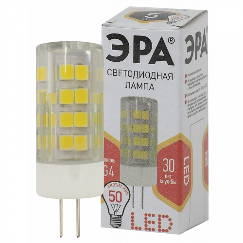 LED JC-5W-220V-CER-827-G4 Лампочка светодиодная ЭРА STD LED JC-5W-220V-CER-827-G4 G4 5Вт керамика капсула теплый белый свет, цена за 1 шт