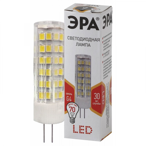 LED JC-7W-220V-CER-827-G4 Лампочка светодиодная ЭРА STD LED JC-7W-220V-CER-827-G4 G4 7Вт керамика капсула теплый белый свет, цена за 1 шт