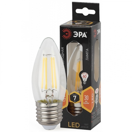 F-LED B35-7W-827-E27 Лампочка светодиодная ЭРА F-LED B35-7W-827-E27 Е27 / Е27 7Вт филамент свеча теплый белый свет, цена за 1 шт