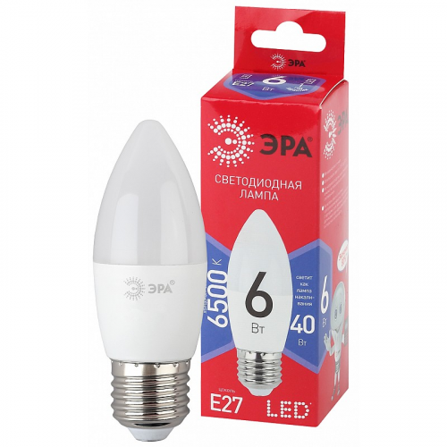 LED B35-6W-865-E27 R Лампочка светодиодная ЭРА RED LINE LED B35-6W-865-E27 R E27 / Е27 6 Вт свеча холодный дневной свет, цена за 1 шт