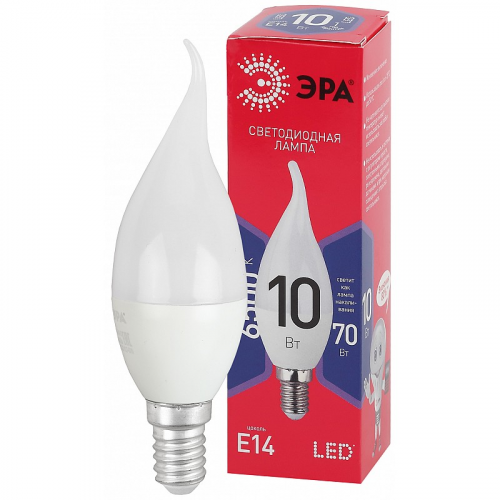 LED BXS-10W-865-E14 R Лампочка светодиодная ЭРА RED LINE LED BXS-10W-865-E14 R E14 / Е14 10Вт свеча на ветру холодный дневной свет, цена за 1 шт