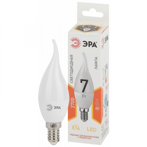LED BXS-7W-827-E14 Лампочка светодиодная ЭРА STD LED BXS-7W-827-E14 E14 / Е14 7Вт свеча на ветру теплый белый свет, цена за 1 шт