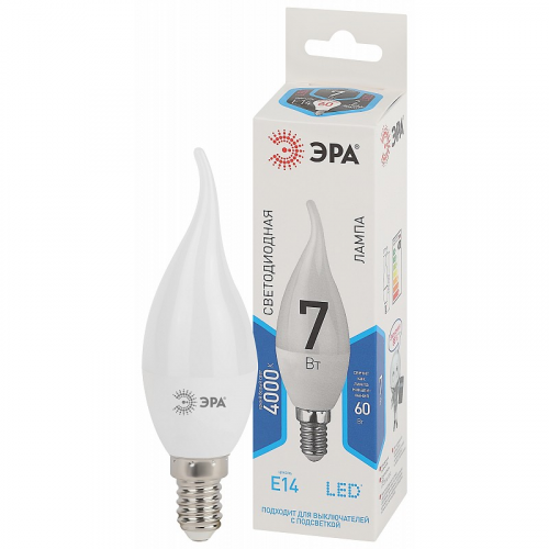 LED BXS-7W-840-E14 Лампочка светодиодная ЭРА STD LED BXS-7W-840-E14 E14 / Е14 7Вт свеча на ветру нейтральный белый свет, цена за 1 шт