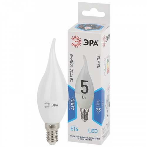 LED BXS-5W-840-E14 Лампочка светодиодная ЭРА STD LED BXS-5W-840-E14 E14 / Е14 5Вт свеча на ветру нейтральный белый свет, цена за 1 шт