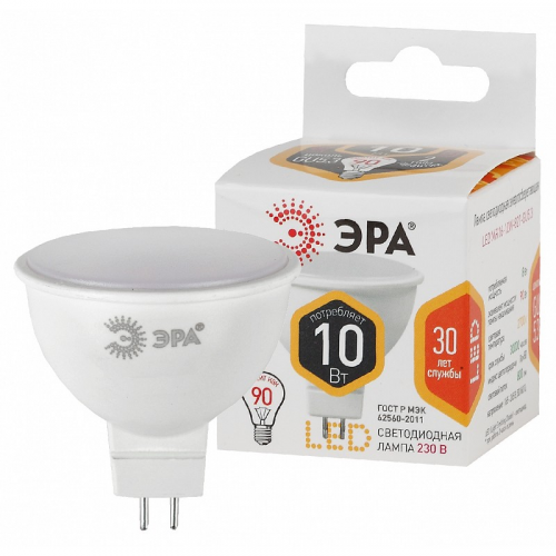 LED MR16-10W-827-GU5.3 Лампочка светодиодная ЭРА STD LED MR16-10W-827-GU5.3 GU5.3 10Вт софит теплый белый свет, цена за 1 шт
