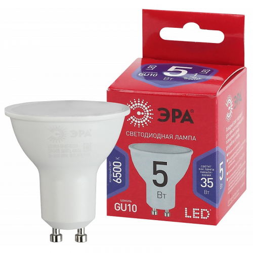 LED MR16-5W-865-GU10 R Лампочка светодиодная ЭРА RED LINE LED MR16-5W-865-GU10 R GU10 5 Вт софит холодный дневной свет, цена за 1 шт
