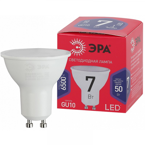 LED MR16-7W-865-GU10 R Лампочка светодиодная ЭРА RED LINE LED MR16-7W-865-GU10 R GU10 7 Вт софит холодный дневной свет, цена за 1 шт