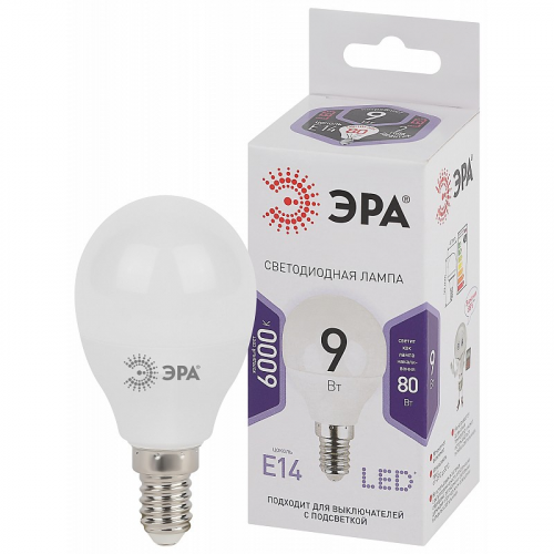 LED P45-9W-860-E14 Лампочка светодиодная ЭРА STD LED P45-9W-860-E14 E14 / Е14 9Вт шар холодный дневной свет, цена за 1 шт
