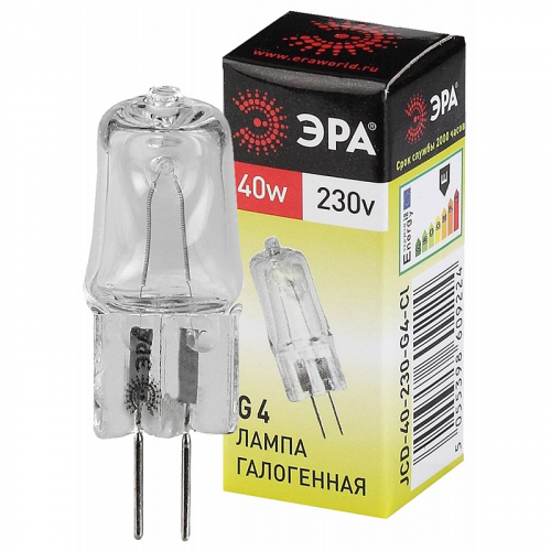 G4-JCD-40W-230V-CL Лампочка галогенная ЭРА G4-JCD-40W-230V-CL G4 40Вт капсула теплый белый свет, цена за 1 шт