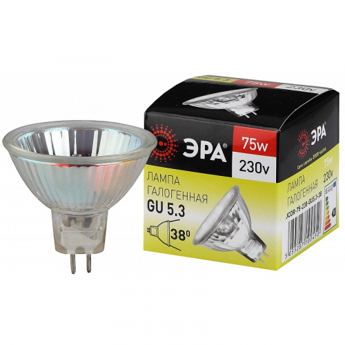 GU5.3-JCDR (MR16) -75W-230V-CL Лампочка галогенная ЭРА GU5.3-JCDR (MR16)-75W-230V-CL GU5.3 75Вт софит теплый белый свет, цена за 1 шт