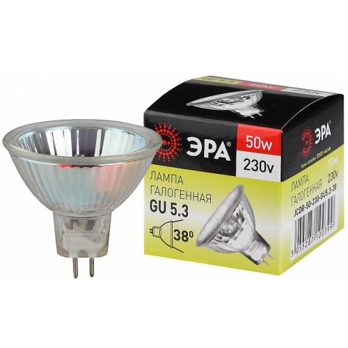 GU5.3-JCDR (MR16) -50W-230V-CL Лампочка галогенная ЭРА GU5.3-JCDR (MR16)-50W-230V-CL GU5.3 50Вт софит теплый белый свет, цена за 1 шт