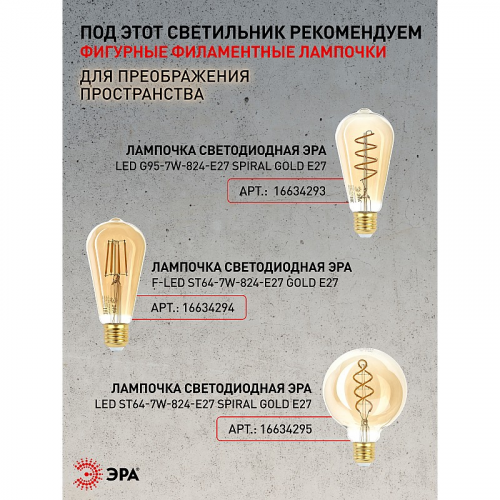 PL2 BK/RC Светильник подвесной (подвес) ЭРА PL2 BK/RC металл, E27, max 60W, высота плафона 200мм, подвеса 780мм, черный/медь, цена за 1 шт