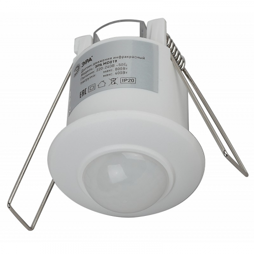 MD 019 Датчик движения ЭРА MD 019 белый, мощность 1200 Вт, 360 гр.,6М,IP20, цена за 1 шт