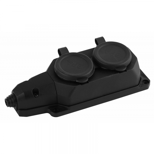 K-2e-B-IP44 Колодка ЭРА K-2e-B-IP44 каучуковая с заземлением 2 розетки 16A IP44 черная, цена за 1 шт