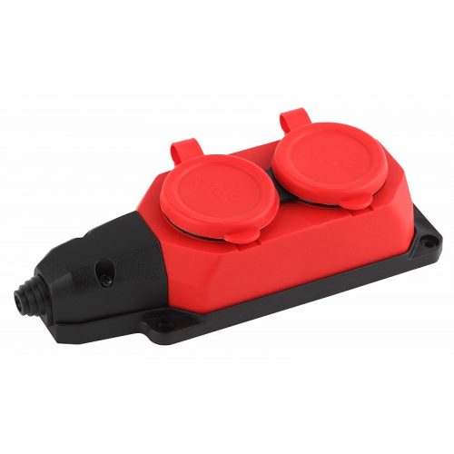 K-2e-RED-IP44 Колодка ЭРА K-2e-RED-IP44 каучуковая с заземлением 2 розетки 16A IP44 красная, цена за 1 шт