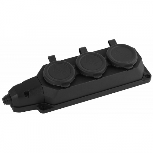 K-3e-B-IP44 Колодка ЭРА K-3e-B-IP44 каучуковая с заземлением 3 розетки 16A IP44 черная, цена за 1 шт