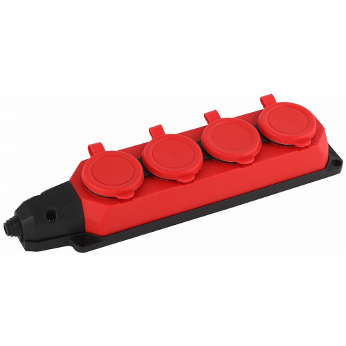 K-4e-RED-IP44 Колодка ЭРА K-4e-RED-IP44 каучуковая с заземлением 4 розетки 16A IP44 красная, цена за 1 шт