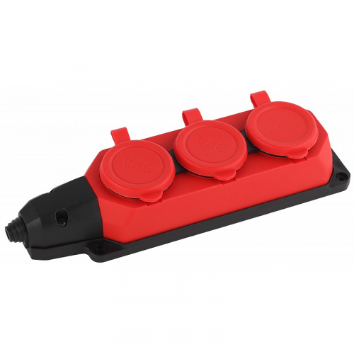 K-3e-RED-IP44 Колодка ЭРА K-3e-RED-IP44 каучуковая с заземлением 3 розетки 16A IP44 красная, цена за 1 шт