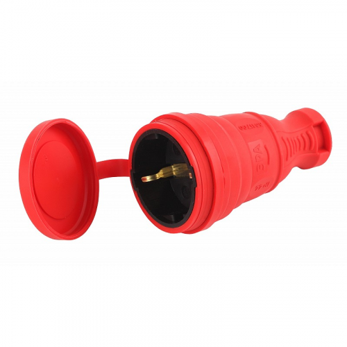 R8-RED-IP44 Розетка ЭРА R8-RED-IP44 каучуковая c заземлением прямая 16A IP44 красная, цена за 1 шт