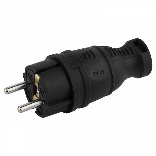 V8-B-IP44 Вилка ЭРА V8-B-IP44 каучуковая с заземлением прямая 16A IP44 черная, цена за 1 шт