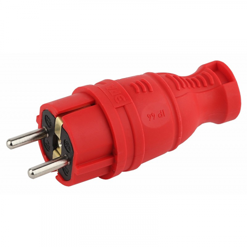 V8-RED-IP44 Вилка ЭРА V8-RED-IP44 каучуковая с заземлением прямая 16A IP44 красная, цена за 1 шт