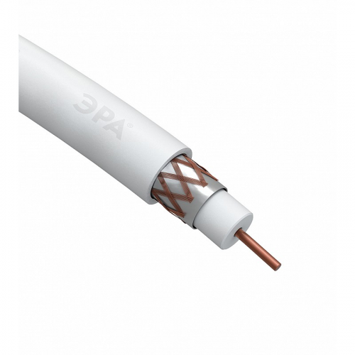 R-64-PVC100 ЭРА Кабель коаксиальный RG-6U, 75 Ом, Cu/(оплётка Cu 64%), PVC, цвет белый, бухта 100 м, цена за 1 шт