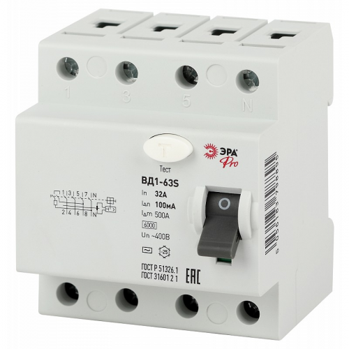 NO-902-154 УЗО ЭРА PRO NO-902-154 ВД1-63S 4P 32А 100мА, цена за 1 шт