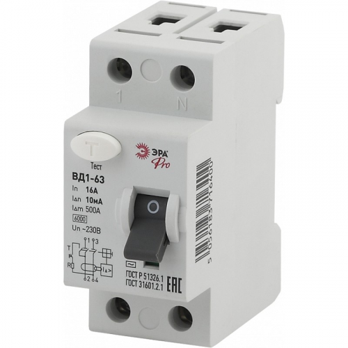 NO-902-65 УЗО ЭРА PRO NO-902-65 ВД1-63 2P 16А 10мА, цена за 1 шт