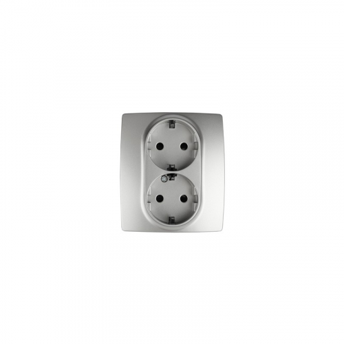 12-2104-03 12-2104-03 ЭРА Розетка 2X2P+E Schuko со шторками, 16A-250В, IP20, Эра12, алюминий, цена за 1 шт