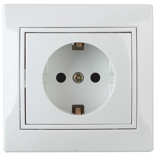 1Э-206-01 Розетка Intro Plano 1Э-206-01 с заземлением 2P+E Schuko со шторками, 16А-250В, СУ, без лапок, белый, цена за 1 шт