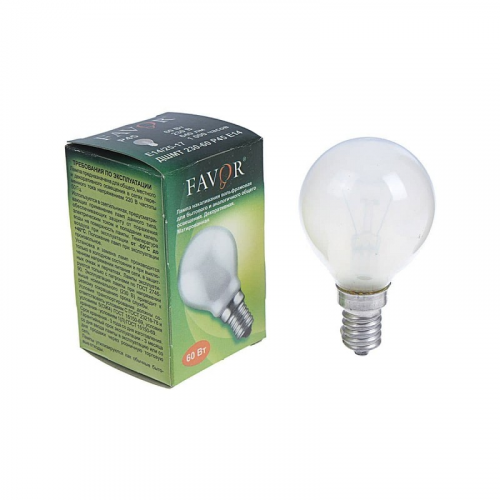 ДШМТ 230-60 Е14 Favor {100} Лампочка Favor P45 60Вт Е14 / E14 230В шар матовый, цена за 1 шт